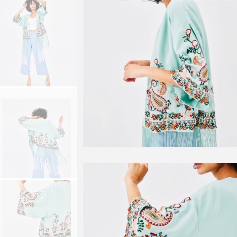 [ZARA] EMBROIDERED KIMONO with OMBRÉ FRINGING - Picture 3 of 8